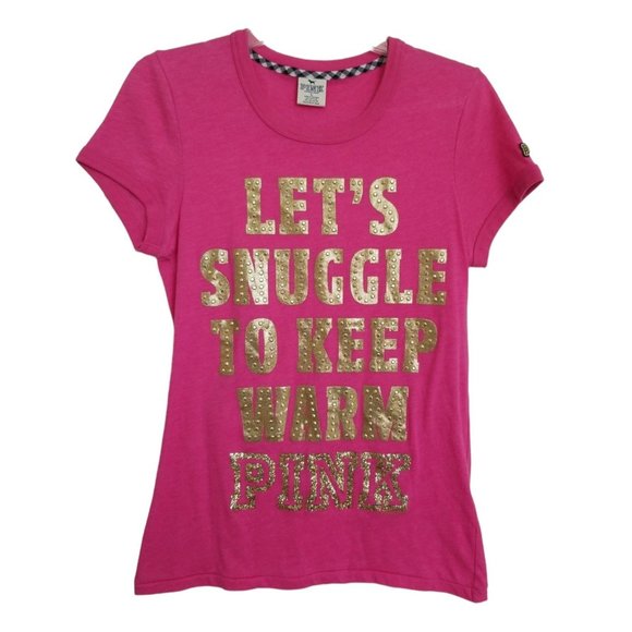 PINK Victoria's Secret Tops - PINK Victoria's Secret T Shirt Let's Snuggle to Keep Warm Pink Large